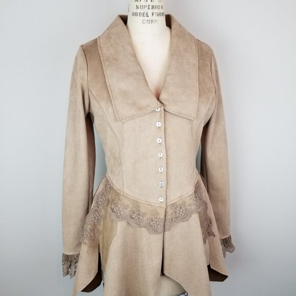 Venus Coco Faux Suede & Lace Asymmetrical Hem Shirt / Jacket Size Small - Picture 4 of 12